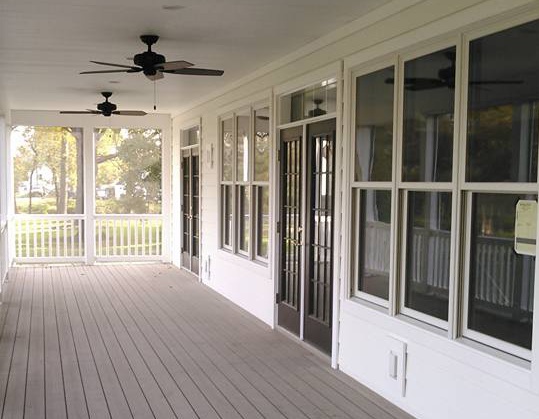 Front porch remodel with fans and composite deck