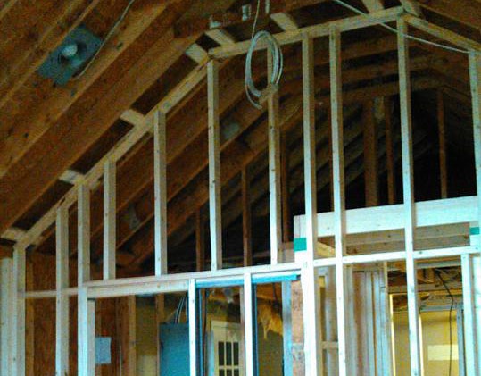 Rough framing interior with cathedral ceiling